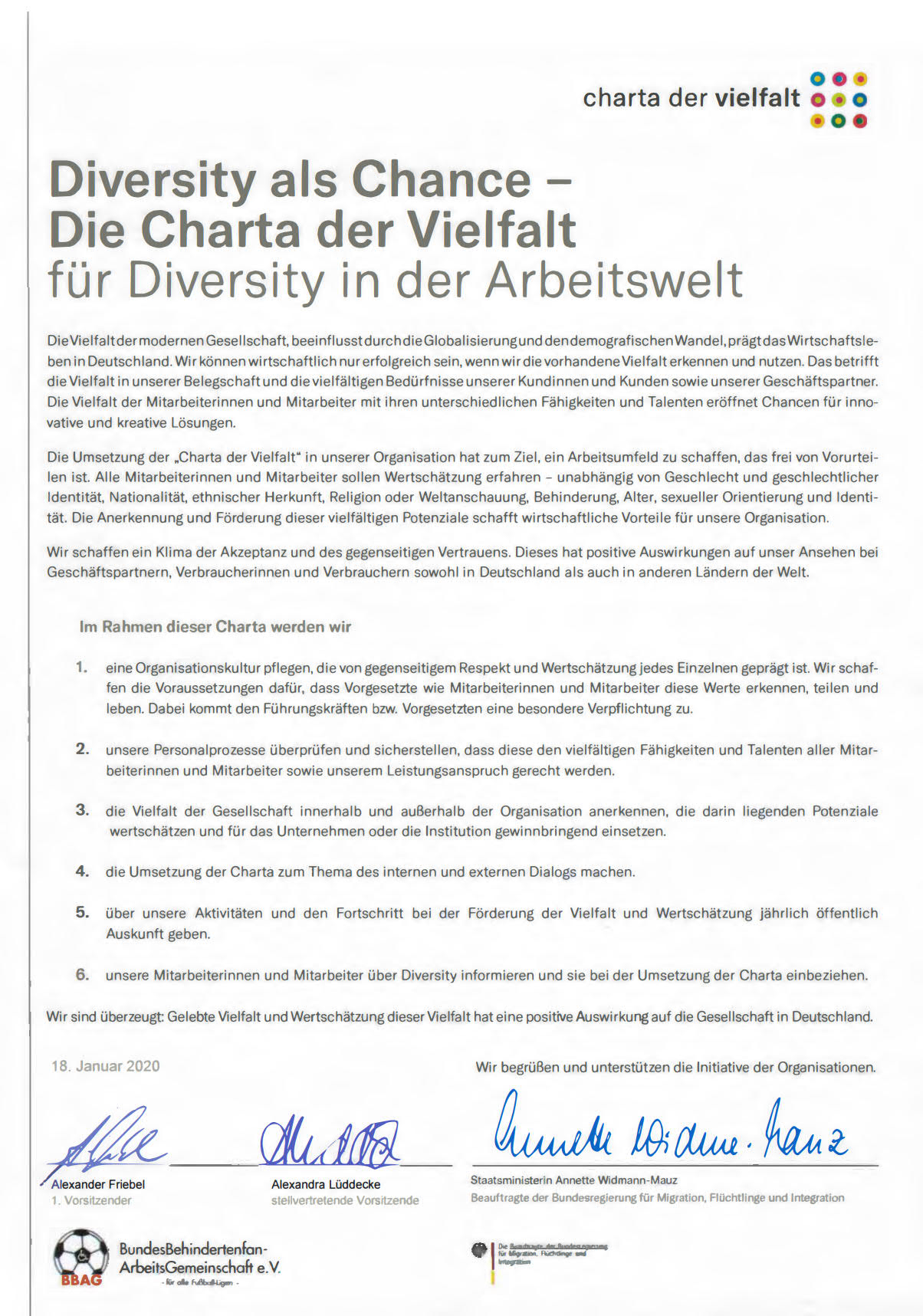 Urkunde Charta der Vielfalt als pdf