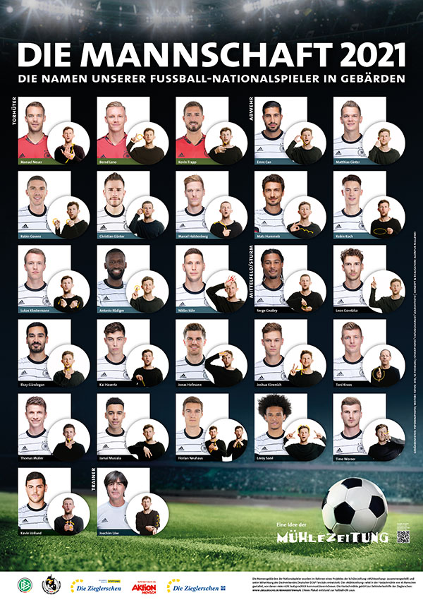 Die Mannschaft bei der EM 2021 - Namen von Fußball-Nationalspielern in Gebärden