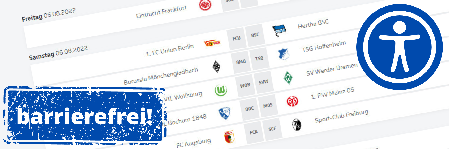 Screenshot mit Spielpaarungen aus dem Bundesliga-Spielplan. Darüber ein 
